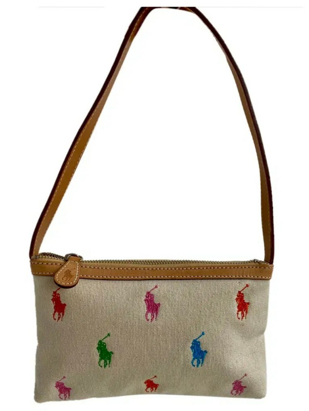VTG Ralph Lauren Multicolor Polo Pony Canvas Mini Shoulder Bag Y2K Baguette